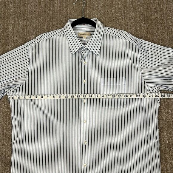 Tommy Bahama Button Front Stipe Blue White Longsleeve Shirt Men Size 17.5 32-33 - Picture 6 of 9
